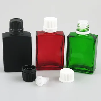 200x30 мл 1 унция Квадратной Плоской Черно-белой прозрачной красной сине-зеленой стеклянной бутылки С Бело-Черными Крышками Для Вскрытия