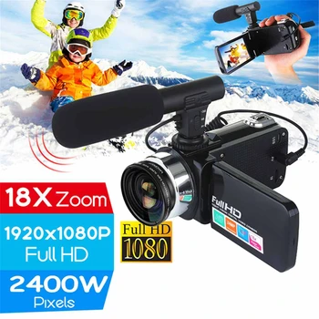 HD видеокамера Ночного видения, 3-дюймовый ЖК-экран, 18-кратный цифровой зум, камера с микрофоном, широкоугольный объектив