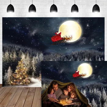 Mocsicka Зимний фон для фотосъемки в канун Рождества Санта Клаус Снег Луна Сосновый лес Семейное фото новорожденного Ребенка