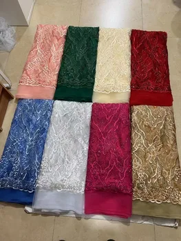 Африканская кружевная ткань с вышивкой пайетками, Новая высококачественная нигерийская кружевная ткань из французского тюля для свадебной вечеринки 130 * 460