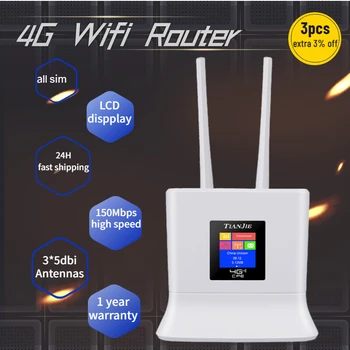 Беспроводной 4G Маршрутизатор Wifi 150 Мбит/с LTE CPE Маршрутизатор Модем Разблокированная Точка Доступа С 3 * 5dbi Антеннами с высоким коэффициентом усиления + Слот для SIM-карты Порт WAN/LAN