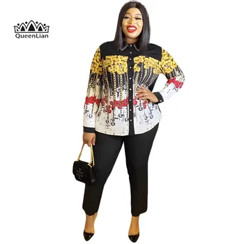 Высококачественная рубашка и брюки из 2 предметов с принтом в виде бриллиантов, африканская мода, дашики, Турция, женский праздничный костюм