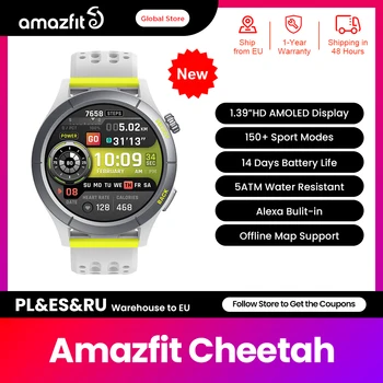 Новое поступление Умных часов Amazfit Cheetah (круглые) с 1,39-дюймовым HD-дисплеем, 150 + спортивных режимов, Максимальный трек, автономные карты, Встроенные смарт-часы Alexa