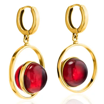 Роскошные Позолоченные серьги-кольца с красными кристаллами, Женские Эффектные серьги-Бижутерия