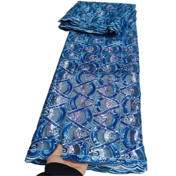 Роскошный африканский Жених, Кружевная ткань с пайетками, Высокое качество, 2023, Тяжелая синяя вышивка, Французский Тюль, Кружевное Нигерийское свадебное платье