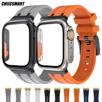 Сменить на Ultra Case + ремешок для Apple Watch 45 мм 41 мм 44 мм 40 мм Защитный чехол с мягкой резинкой для Iwatch Series 8 7 6 SE 5 4 3