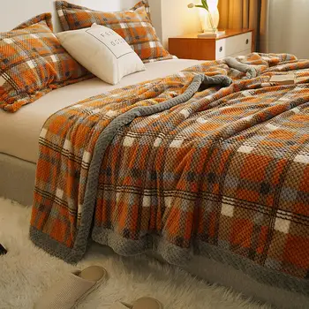 Супер Толстое Клетчатое Одеяло на Зиму, Теплые Мягкие Утолщенные Одеяла размера 