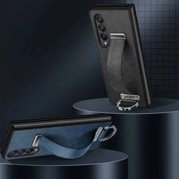 Тонкий Кожаный Чехол для Samsung Galaxy Z Fold Flip 3 4 с Браслетом, Ремешком для Рук, Подставкой для Ног, Металлическим Кольцом, Защитой Объектива камеры 2022